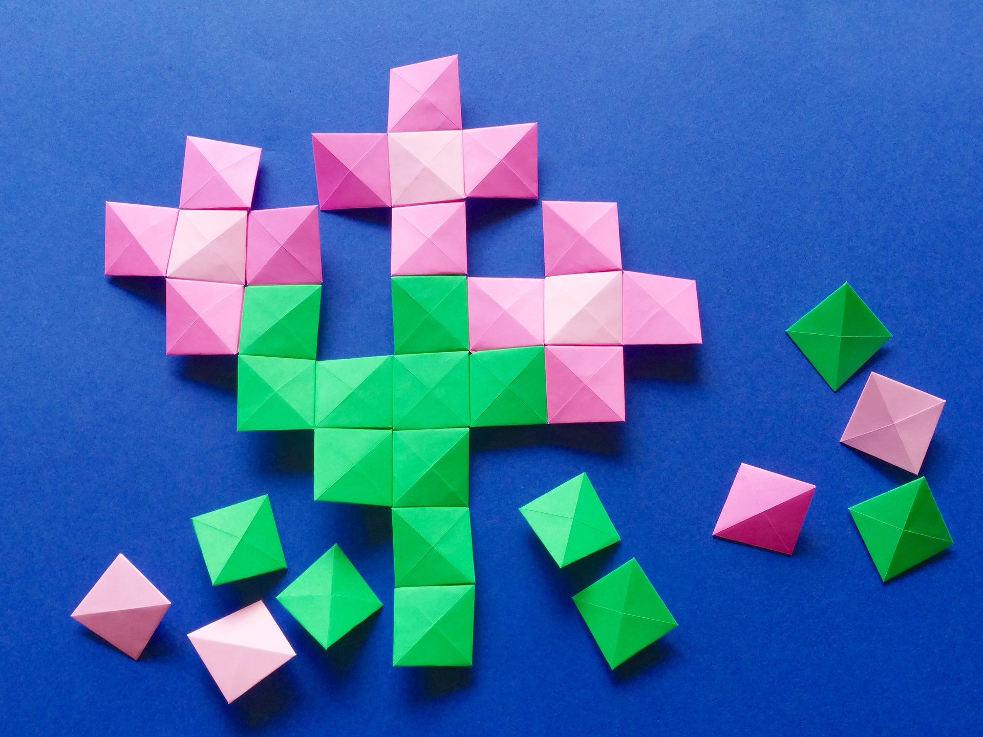 Pink Flowers Origami Pixels Mosaic